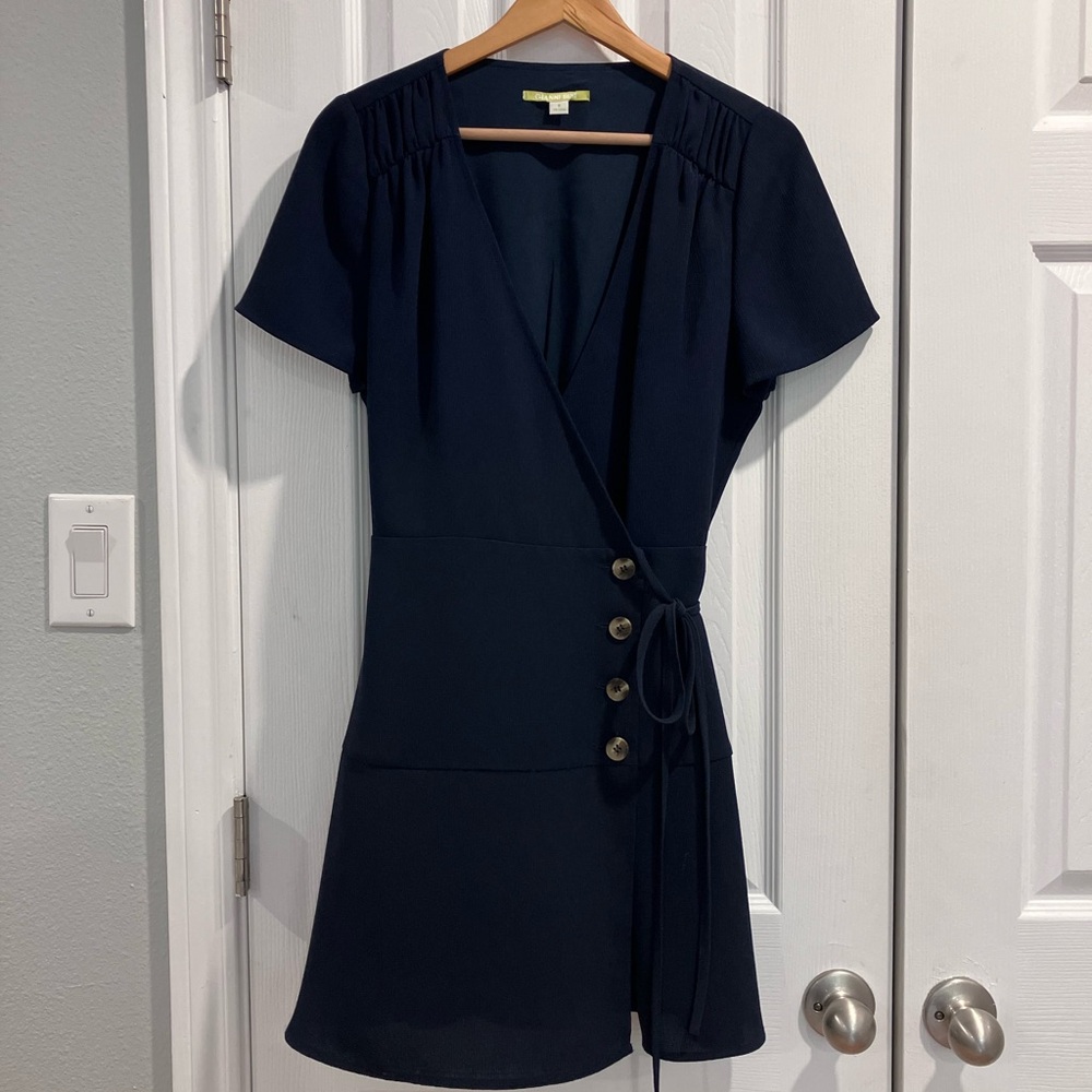 Gianni Bini Navy A-line Mini Wrap Dress V-neck Short Sleeve